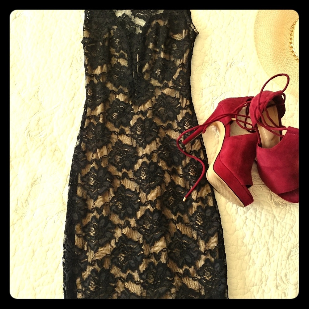See through lace dress with nude lining